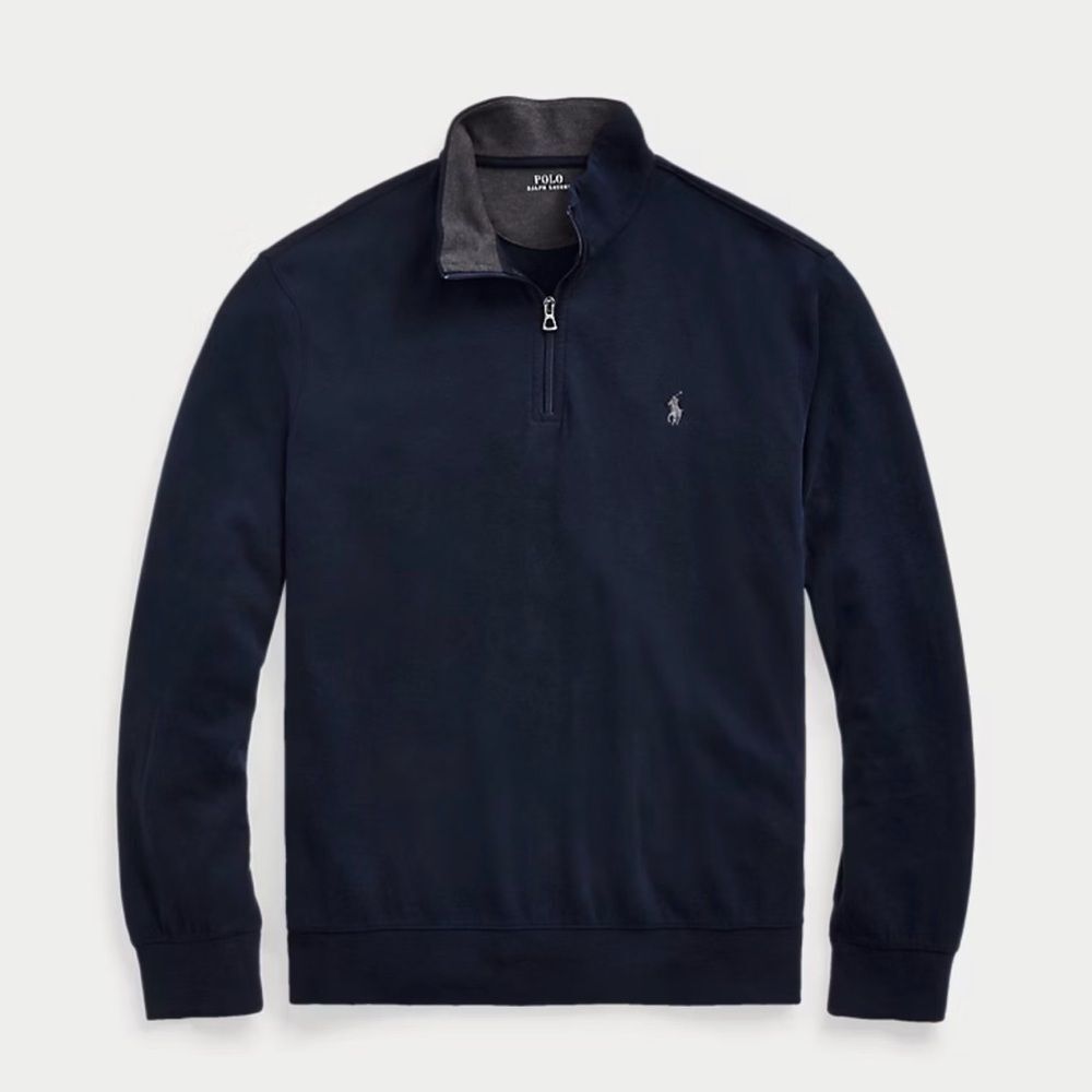 Polo Ralph Lauren Luxury Jersey Quarter-Zip Pullover Aviator Navy Sweater